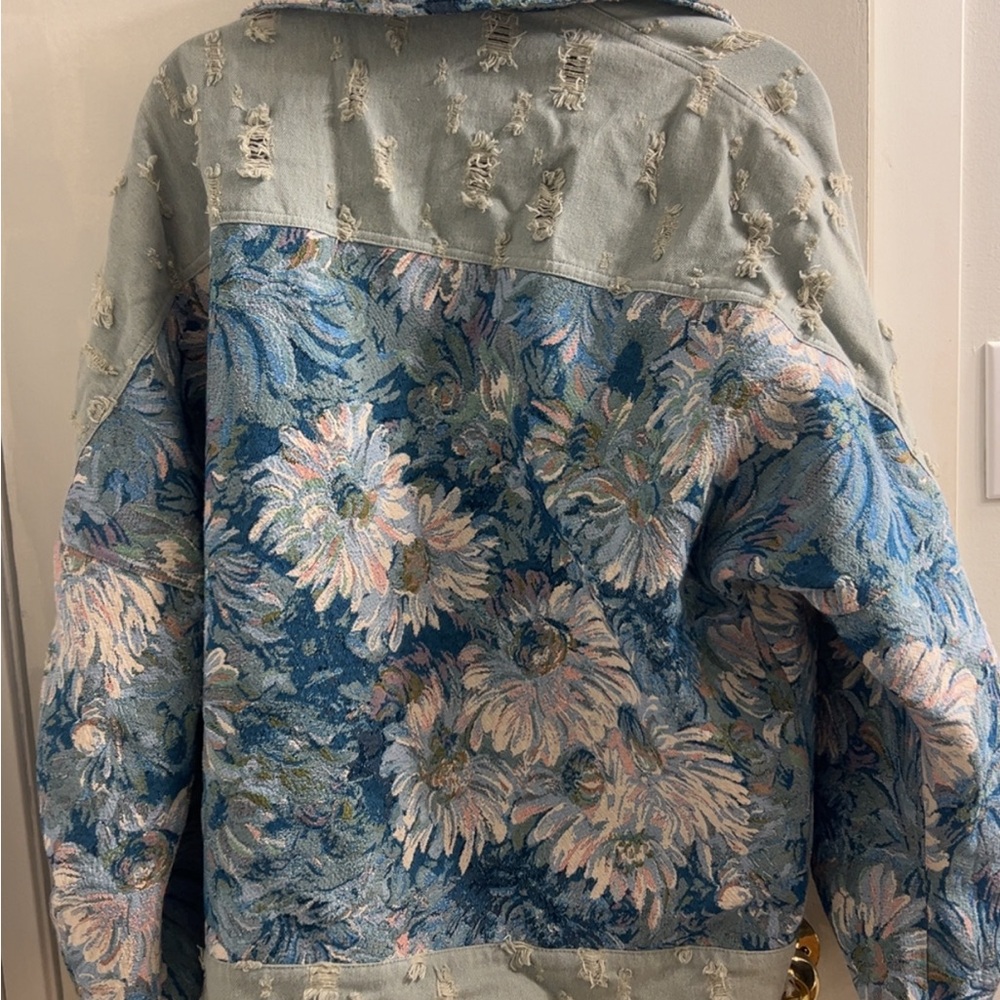 Floral Patchwork Jean Jacket in Blue and Green - Picture 3 of 3